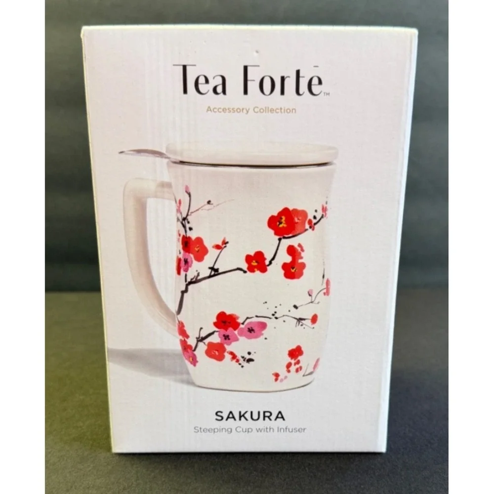 Tea Forte‎ Ceramic Fiore Cup Removeable Stainless Infuser Basket Handle Lid NEW